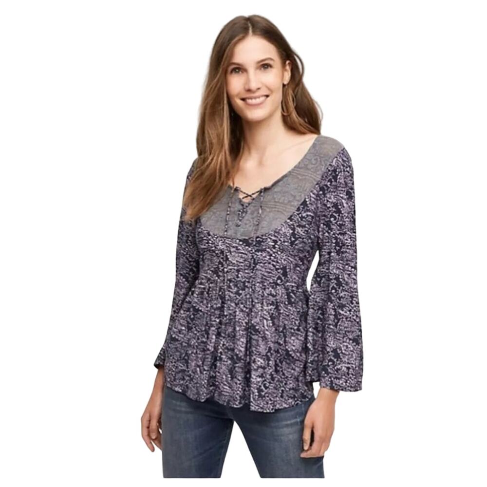 Anthropologie Akemi + Kin Indigo Blue Marcella Peasant Top size S